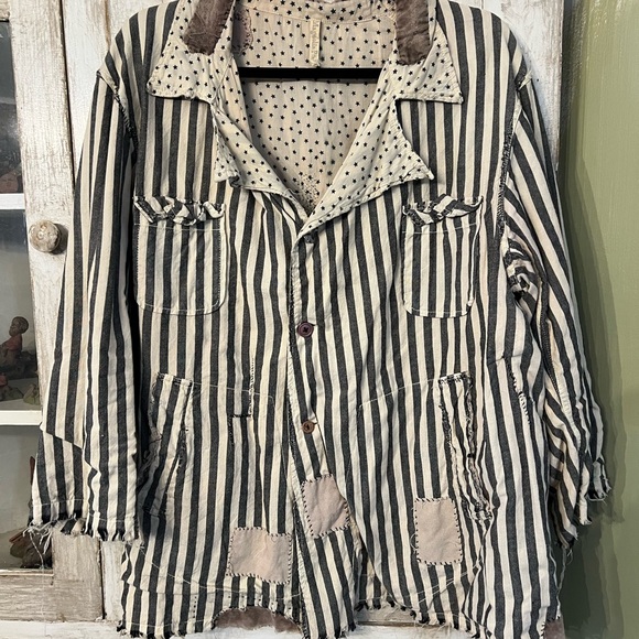Magnolia Pearl Jackets & Blazers - Vintage Magnolia Pearl Dark Gray and Cream Striped Jacket